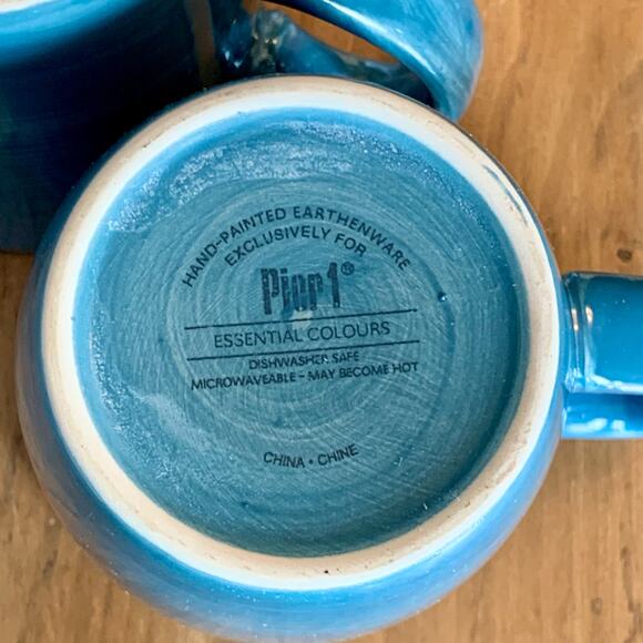 Pier 1 Coffee Mugs Essential Colours Teal 2 Discontinued Chunky Hand Painted - Picture 8 of 11
